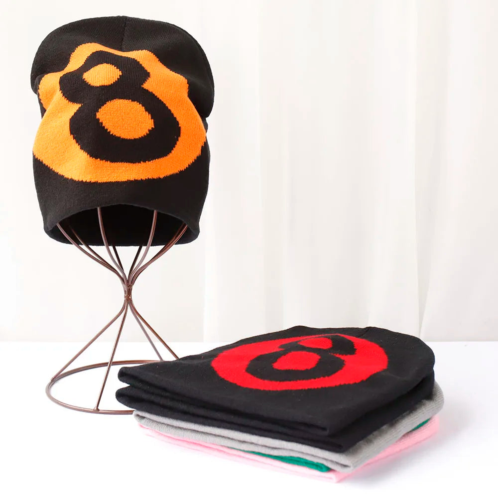 Lucky Number 8 Embroidered Beanie Hat