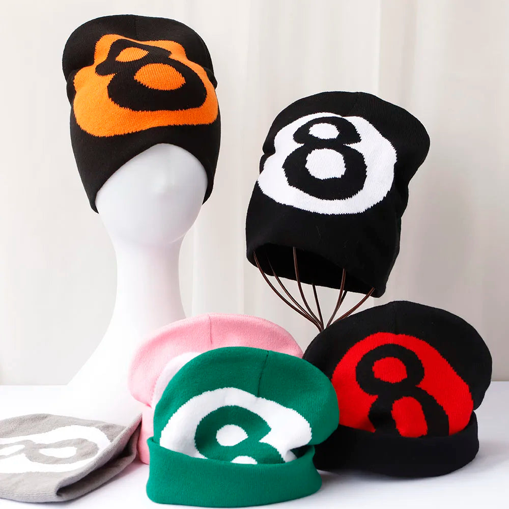 Lucky Number 8 Embroidered Beanie Hat
