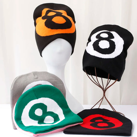 Lucky Number 8 Embroidered Beanie Hat