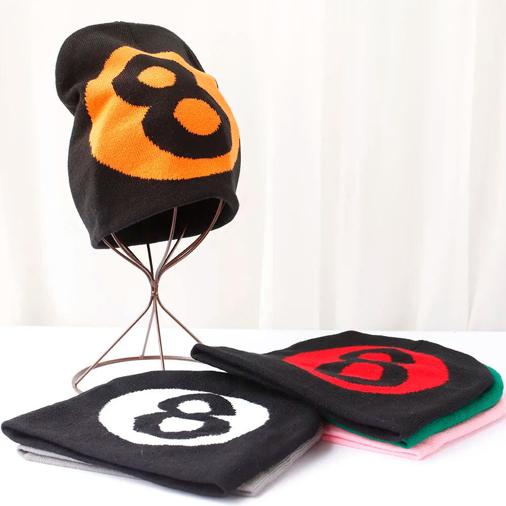 Lucky Number 8 Embroidered Beanie Hat